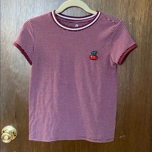 Red and White Striped T Shirt with Cherry